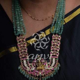 Laxmi pendant chain with emerald beads